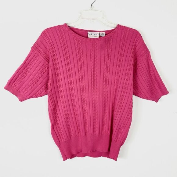 Vintage Career Essentials Hot Pink Cable Knit Short Sleeve Sweater - Picture 1 of 5